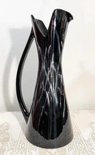 Royal Haeger Mid Century Modern Pitcher Vase Black Green / White Lava Drizzle
