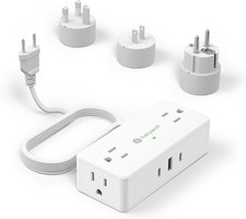 European Travel Plug Adapter, EU/UK/JP Plug Adapter, 4 AC Outlets, 3