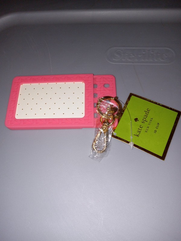 2 NWT Kate Spade  New York  “Why Hello There” ID Clip Coral Caning.