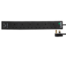 Pro Elec 6 Gang 5m Black Surge Extension Lead with USB Ports