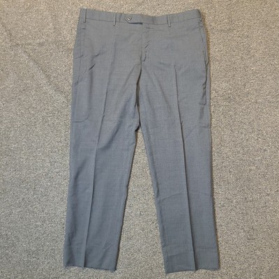 Zanella Dress Pants 38x29 Parker Flat Front 100% Wool Made In Italy Gray
