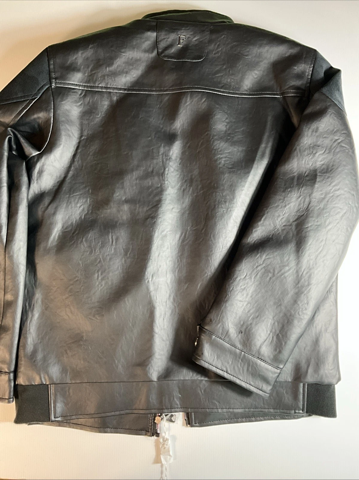 NWT F Collections Men’s Medium Black Faux Leather Moto Jacket Red Zippers image 9