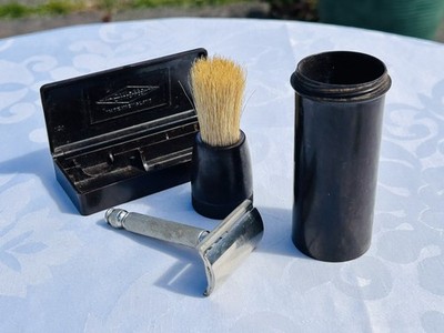 Vintage Ball End Tech Gillette Rasierhobel im Bakelit Etui & Bürste