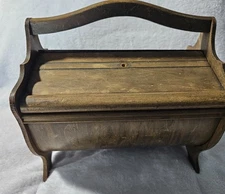 Vintage Wooden Sewing Box Basket 2 Hinged Doors Needs Handle 10" X 10.5" Antique