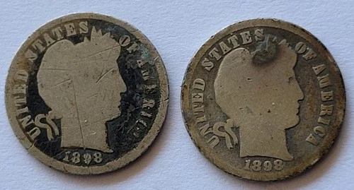 Lot Of Two 1898-P Barber Silver Dimes