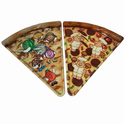 VTG Deborah Mallow Pizza Slice Shaped Party Plates Veggies Pig Chef Lot Of 2