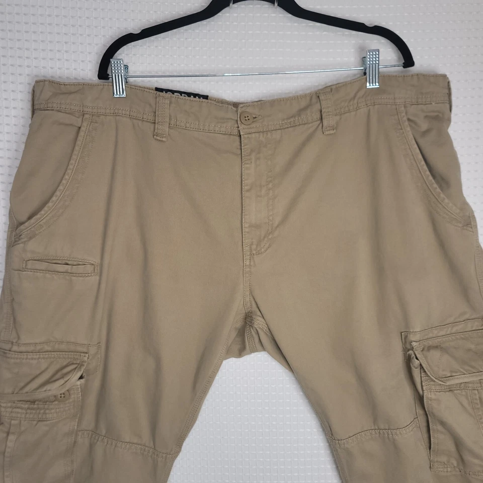 EUC 44/32 Jordan Craig Beige Tactical Cargo Pants 100% Cotton Hem Draw Strings - Image 2 of 4