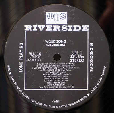 Nat Adderley – Work Song - VG LP Record 1960 Riverside USA Mono Vinyl -  Jazz &frasl; Hard Bop