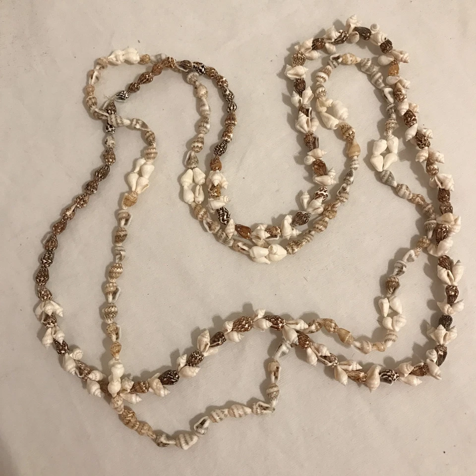 Ожерелье из натуральной раковины леи 2 нити 16 дюймов пляж тропический морской серфер луау - Изображение 2 из 4