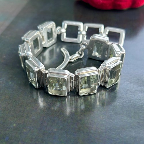 Hallmarked STERLING SILVER 925 Chunky Pale Green Amethyst Link Chain Bracelet - Picture 4 of 19