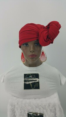 Serged Red Knit Jesery Stretch Headwrap,Infinity Neck Wrap Scarf - Main Image