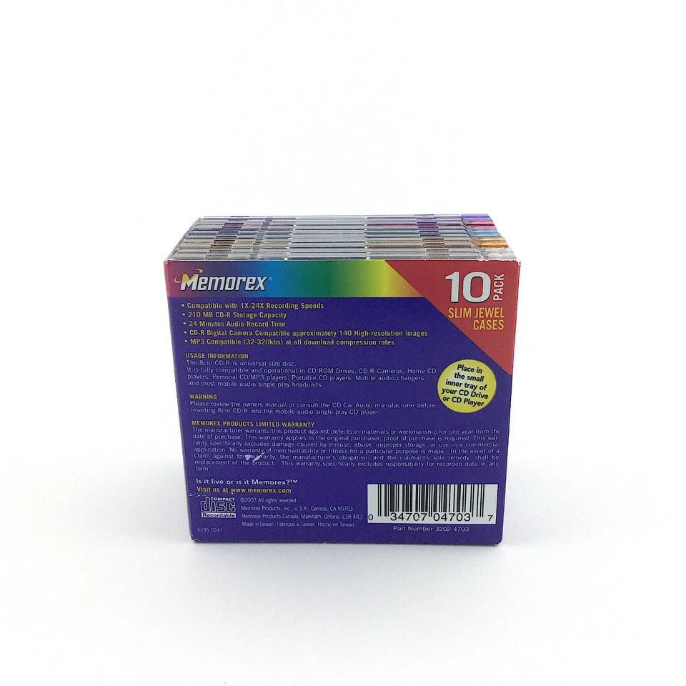 Memorex Cool Colors Pocket CD-R 210 MB, paquete de 10 - 24 min - 24x multi velocidad Foto 3 de 4