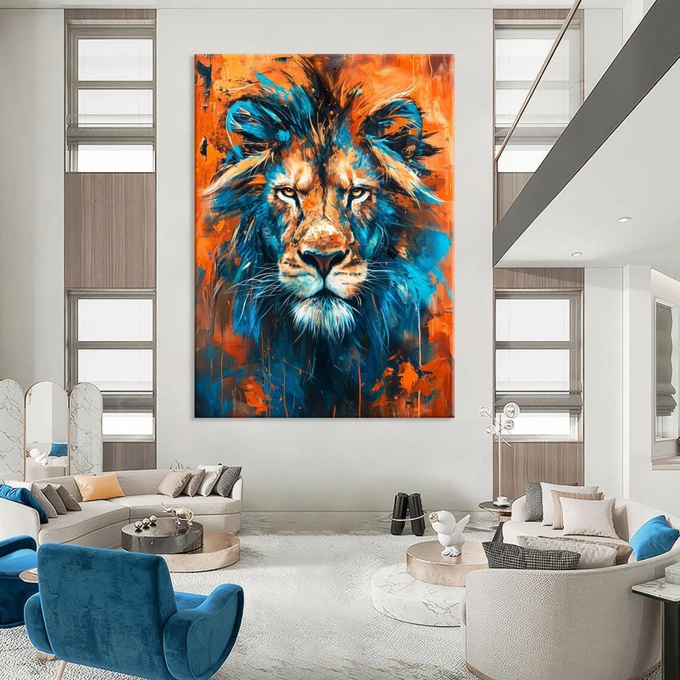 Lion Wall Art, Lion Art Canvas Wall Art Living Room Decor, Wild Animal Art, - Image 4 of 4