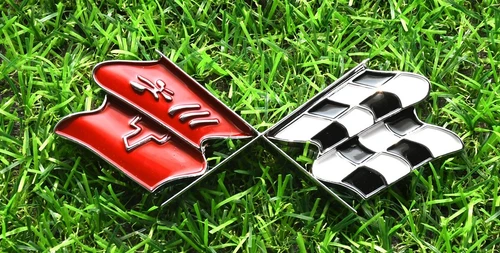 Gas Door Emblem Cross Crossed Flags Badge for 1968 - 1972 Corvette C3 Chrome -1x