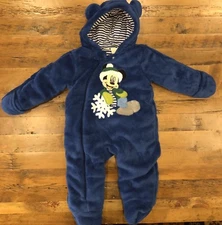 Disney Baby Mickey Blue Fuzzy Fleece One Piece Bunting Infant Size 9 Months