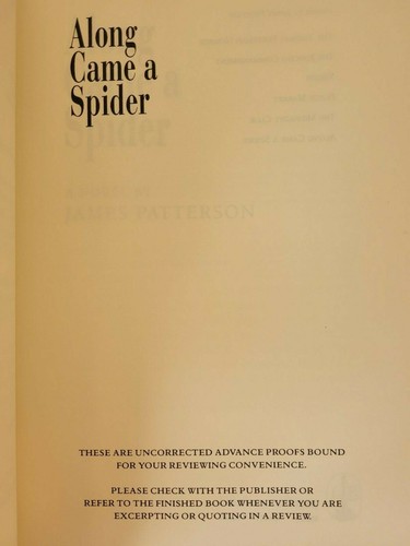 James Patterson ARC + HB/DJ 1st ALONG CAME A SPIDER vgc 1993 HTF L@@K! - Imagen 5 de 6