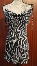 Zara Black Abstract Printed Mini Dress Size Small Black White Tie Straps