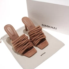 Simkhai NWB Lena Multi Strap Suede Mule Heels Size 37 US 7 in Brown