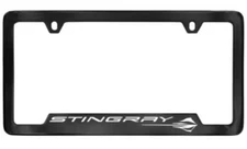 GM Black Powder Coat License Plate Holder Frame Corvette Stingray Logo 19432768