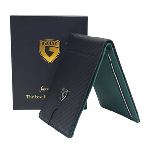 GSOIAX RFID Carbon Fiber Slim Wallet Black Green NIB