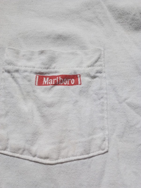 vintage Marlboro Men’s XL White Pocket Double-Sided Graphic Crew Neck Cotton Tee