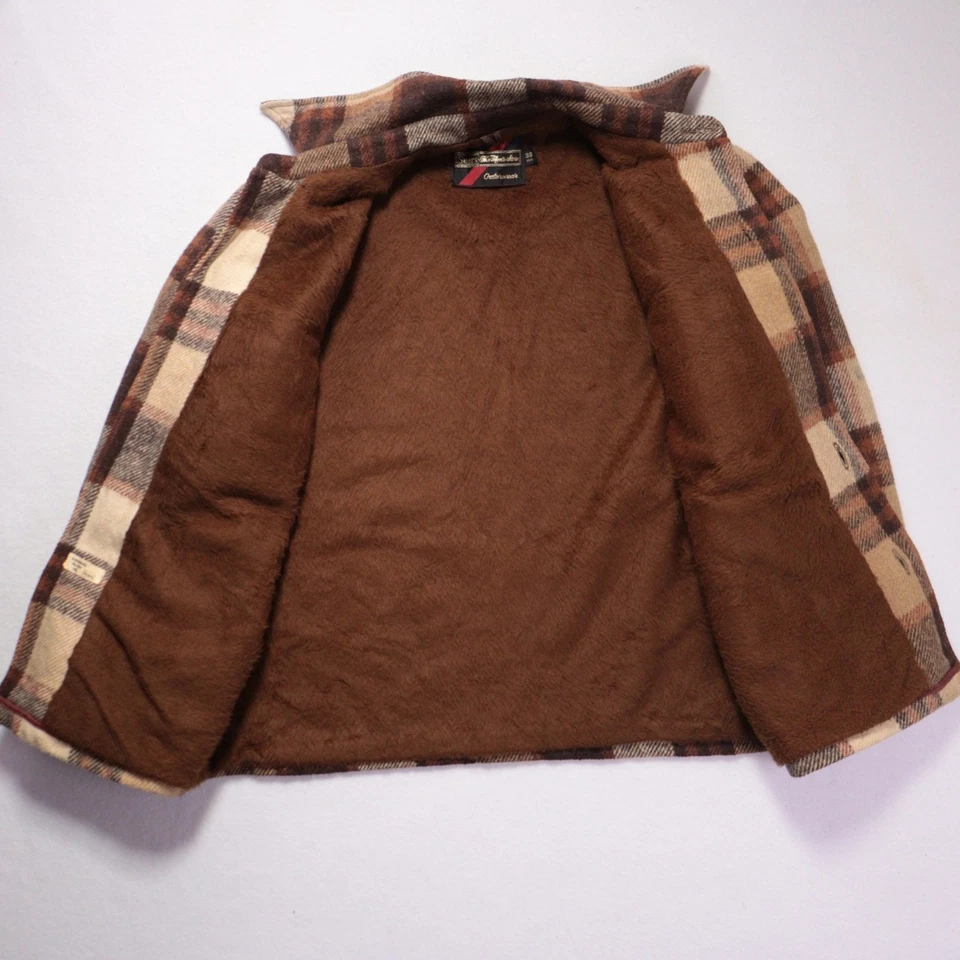 Vtg Sears Shirt Jacket Chamois Heavy Flannel Mens 38 Buffalo Check Plaid Wool - Image 2 of 4