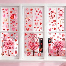 6 Sheet Valentines Day Decorations Heart Window Clings,Large Red Pink Heart T...
