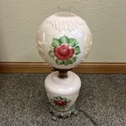 Vintage Hurricane GWTW 21"H 3-Way Parlor Lamp HP Roses Embossed Cvrd Wagon