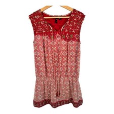 Mng Mango Suit Womens size 6 Drop Waist Sleeveless Beaded Day Mini Dress Red