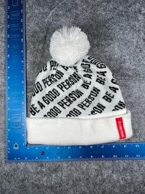 Be A Good Person Beanie Toque Adult One Size White Knit AOP 100% Acrylic Ski Pom