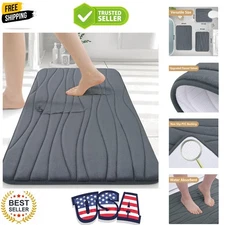 Non-Slip Memory Foam Bath Rug Mat, Machine Washable - Elegant Dark Grey Design