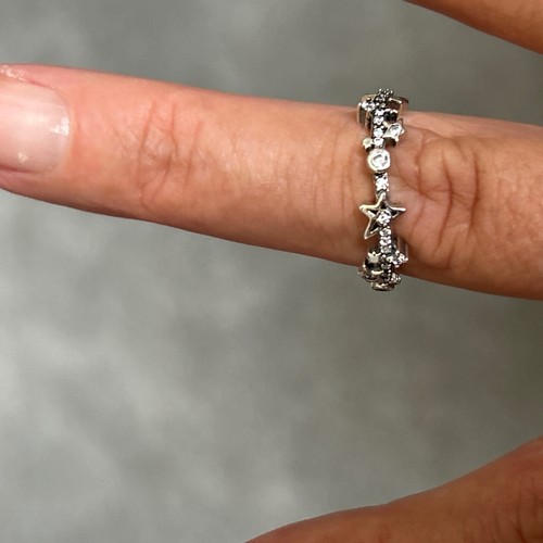 Pandora 925 Silver stars band Ring / Clear Stones Size M/ 52 - Picture 4 of 7