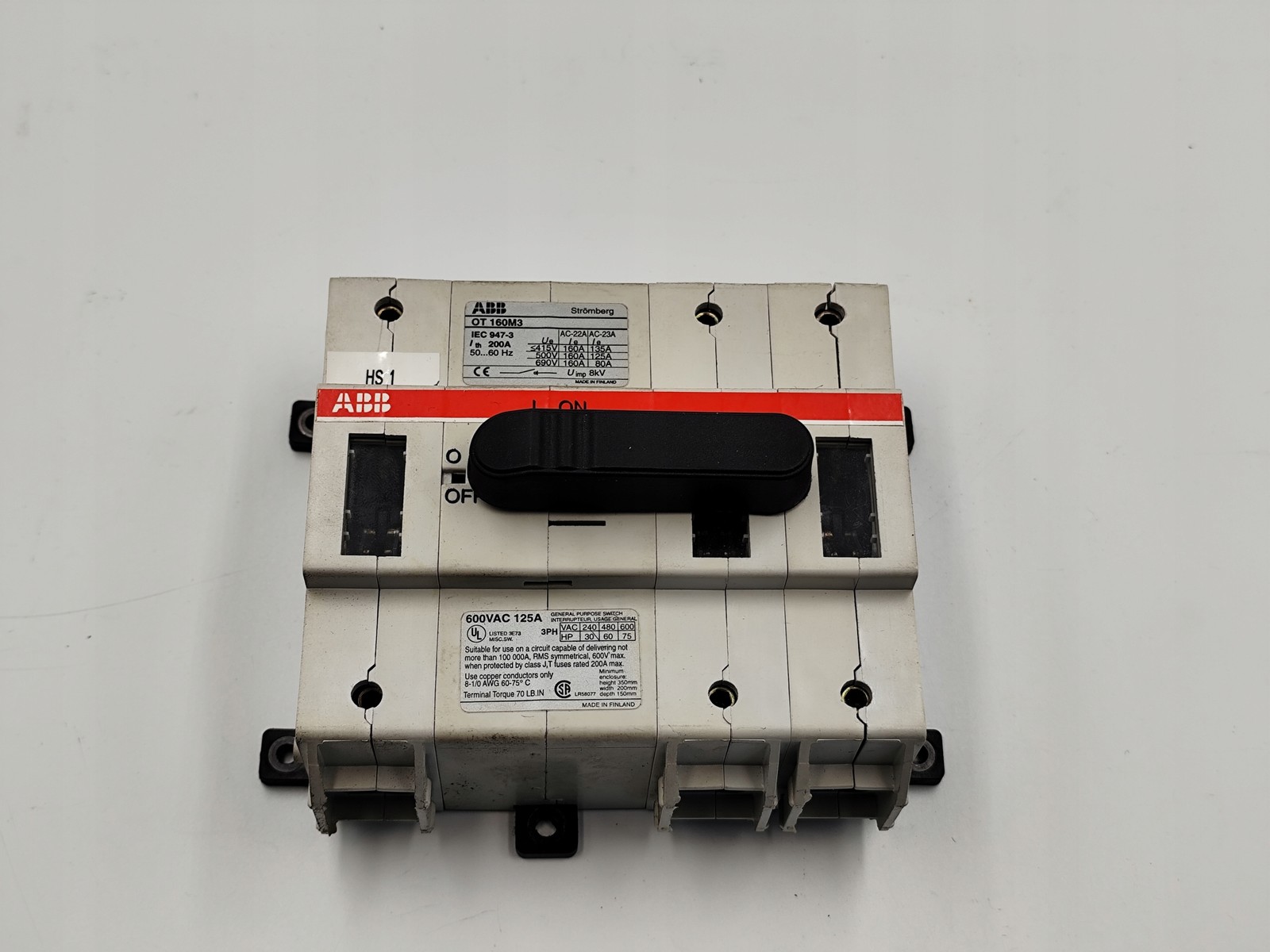 ABB OT 160M3 Disconnect Switch 3 Pole 160A
