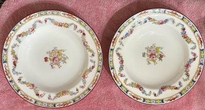 Old Minton Rose 8.25  Wide Rim Soup Bowls Smooth Edge VGC Made In England