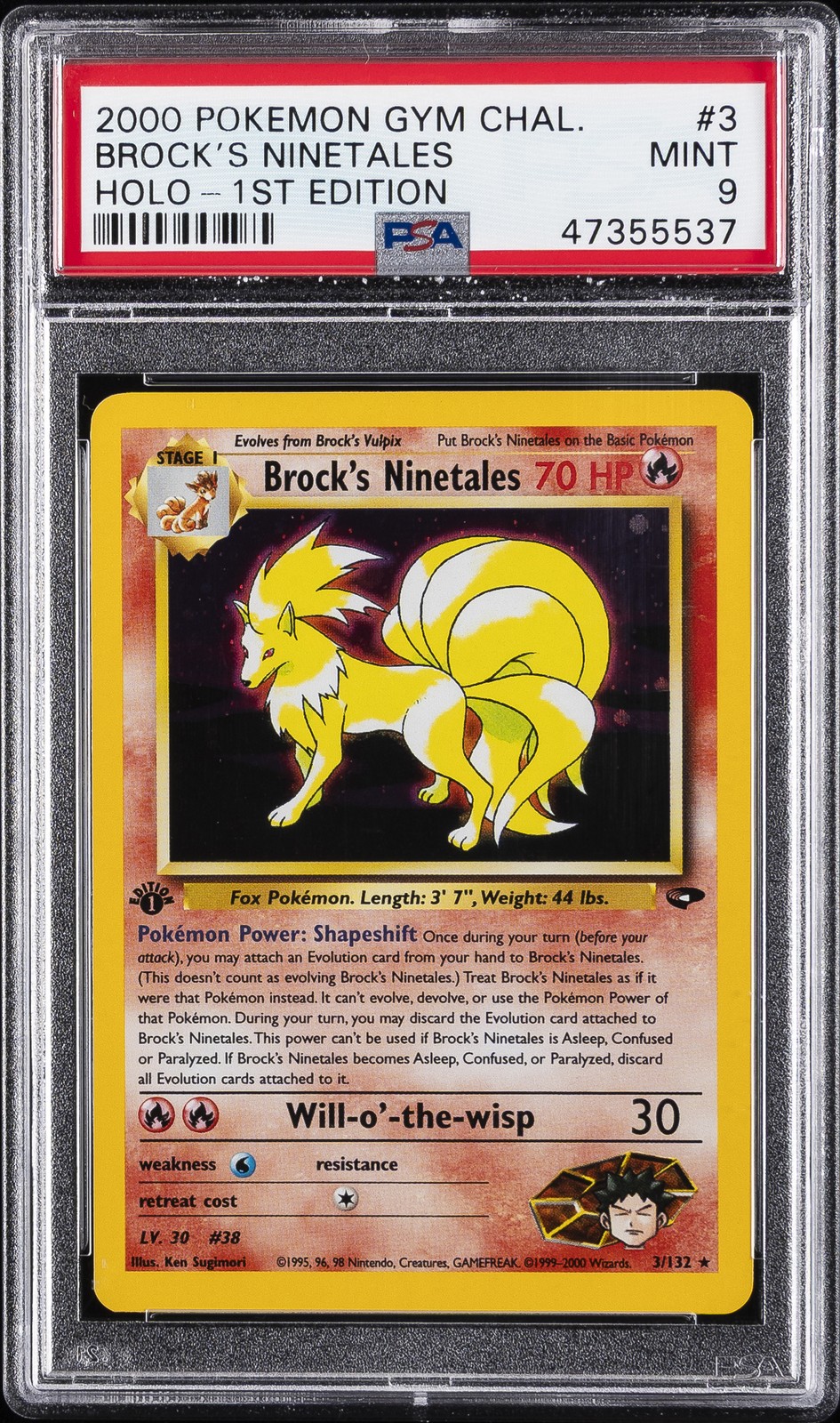 2000 POKEMON GYM CHALLENGE HOLO-1ST EDITION #3 BROCK'S NINETALES PSA 9