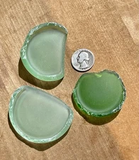 3 Tumbled Sea Glass Soda Pop Bottle Bottom Green Shards Chunks Lot#1704