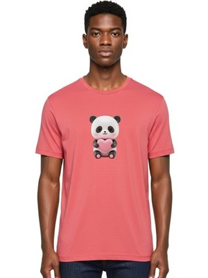 Panda-Holding-Heart-2 Mens Graphic Tee, 100% Cotton, Casual Summer Wear
