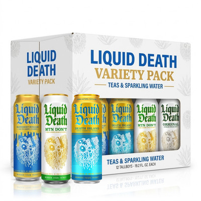 Liquid Death 18 Pack Variety 19.2oz Cans Death Island Mtn Don t Blueberry Tea