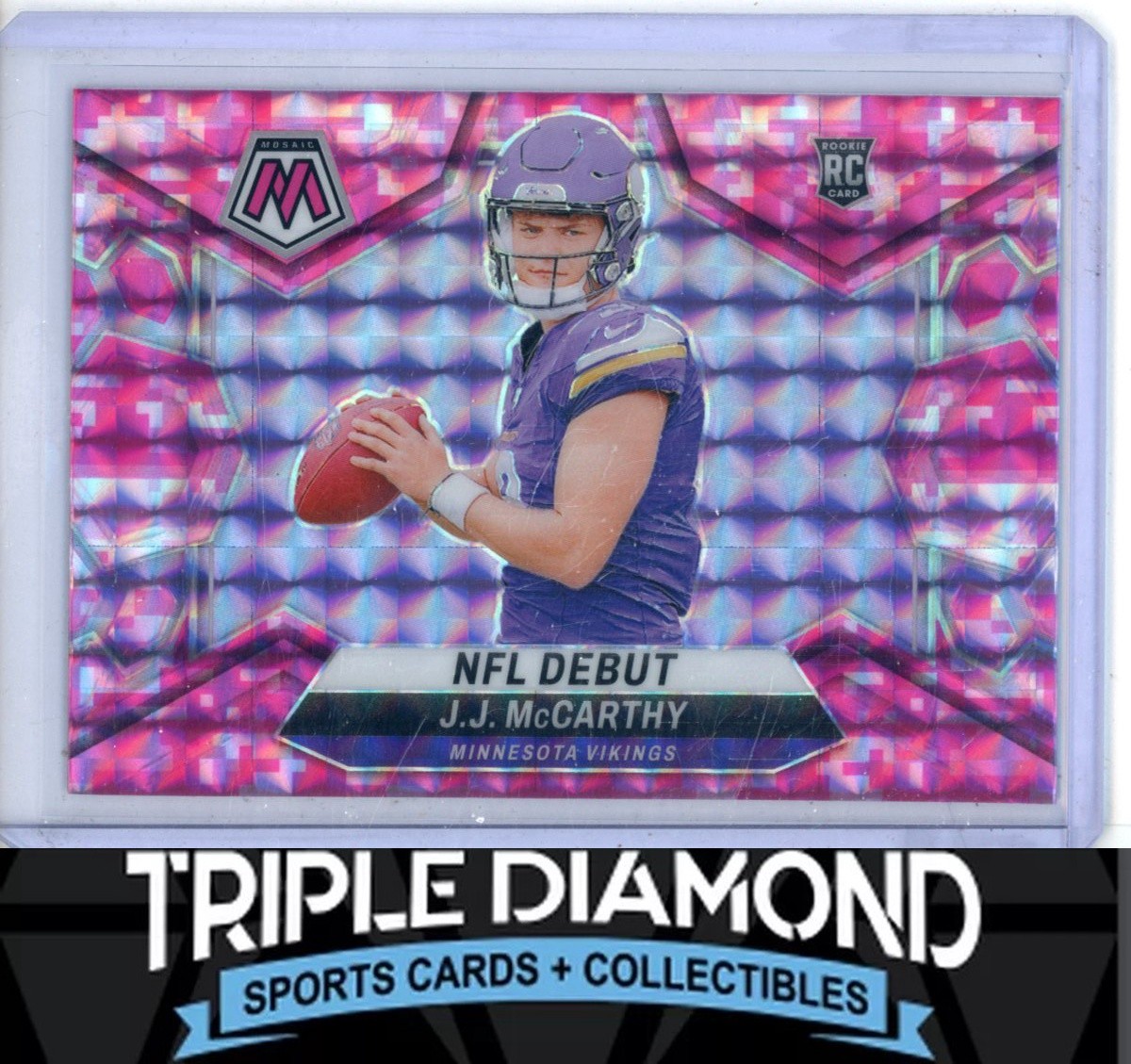 2024 Panini Mosaic J.J. McCarthy Rookie NFL Debut Pink Camo Mosaic P288