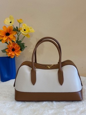 Damentasche Echtleder Made in Italy Koffer Elegant Beige Leder Umhängetasche Tasche