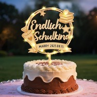 Tortendeko Einschulung Mit Lichterkette, Endlich Schulkind Cake Topper Holz, Kuc