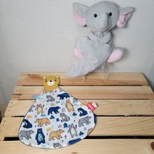 Set of 2 Infant Toys: Elephant Plush  Nuby Blankie w/ Silicone Bear Teether