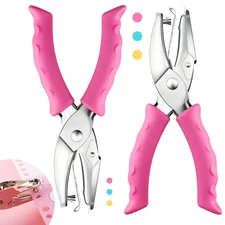 Single Hole Punch, 2 Pcs 1/4" and 1/8" Hole Puncher with Pink Soft Grip for Home