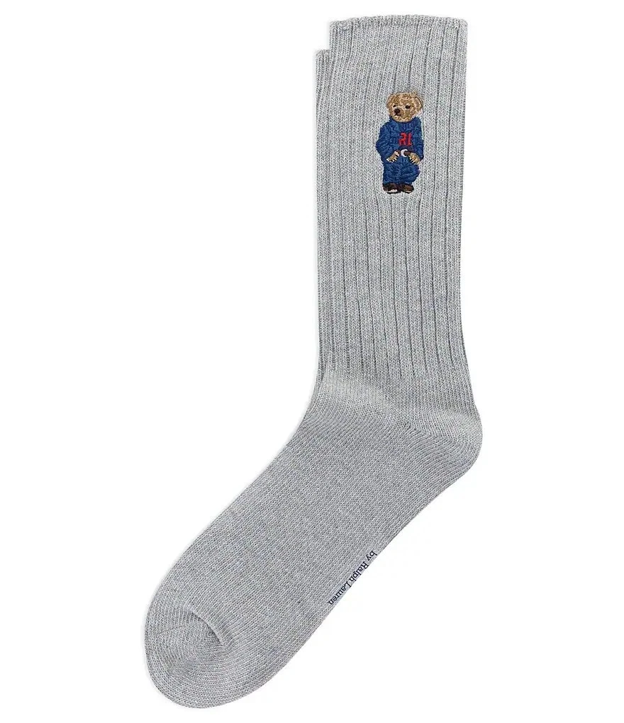 NWT Polo Ralph Lauren Embroidered Bear Size 10-13 Gray Heather Dress Socks
