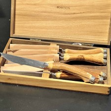 Robeson Germany Stainless Faux Horn Handle Steak Knife Set 6pc w/ Wooden Box