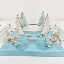 Christmas Tree Candlestick Holder Metal Ring Centerpiece White Gold Shabby Chic