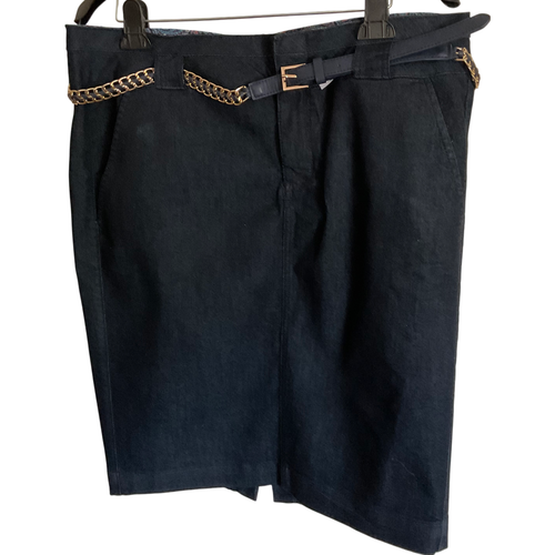 One5One Damen Rock 2X Denim einfarbig schwarz mit Kettengürtel Detail