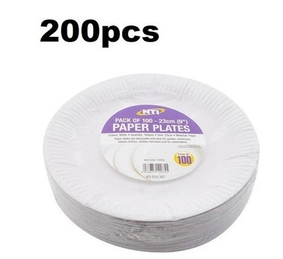 200 White Disposable Paper Plates 23cm 9'' Party BBQ Picnic Catering Pack of 200