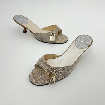 Dior |Authentic John Galliano Denim Gray Lock & Key Silver Kitten Mules Rare(35)