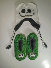 Nightmare Before Christmas Jack Skellington Lot Knit Hat And Slippers Size 7-9.5